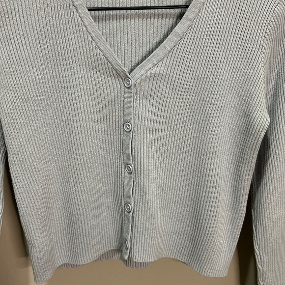 Brandy Melville Cardigan Button Up Sweater Baby Blue Gray John Galt Crop Vintage - Picture 3 of 11